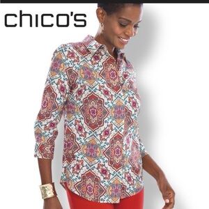 Chico's no iron Patterned Button Down Shirt